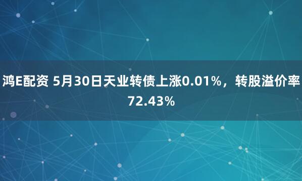 鸿E配资 5月30日天业转债上涨0.01%，转股溢价率72.43%